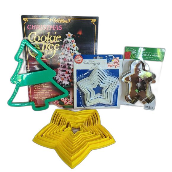 Vintage Christmas Cookie Cutter Bundle - Wilton Stars, Tree, Gingerbread Man - Picture 1 of 10